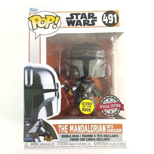Funko Pop! Bobble: Star Wars - The Mandalorian with Dark Saber Glows in the Dark